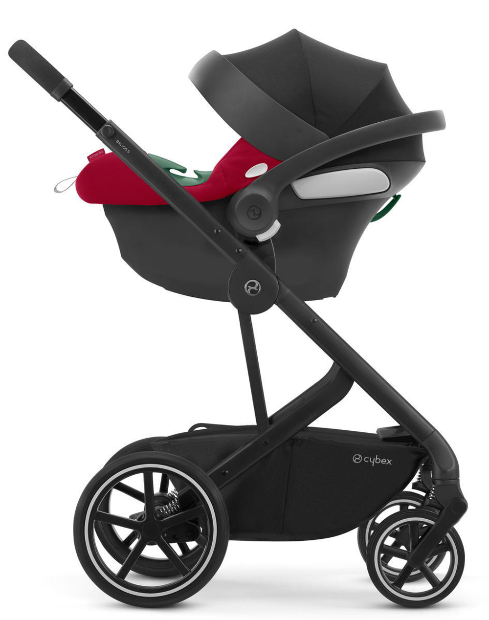 Коляска Cybex Balios S Lux BLK complete Aton B2 Dynamic Red 3 в 1 Moon Black с дождевиками