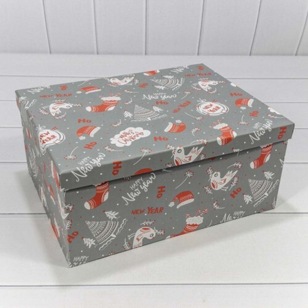 Коробка 34 х 26 х 15.3 см Набор 10 шт "Новый год" (Серый)