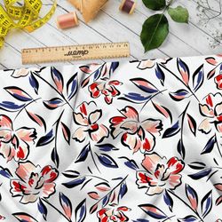 Ткань мембрана рисованные цветы с чёрным контуром