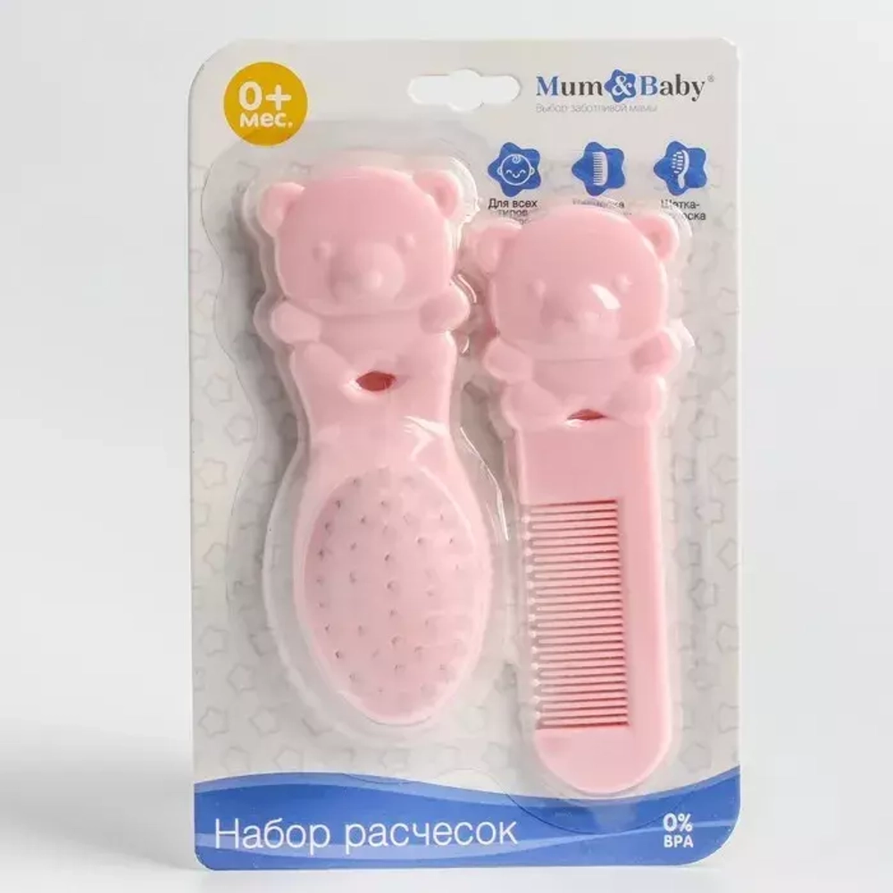 4770933 Набор детских расчесок, 2 шт., "Мишка", цвет розовый