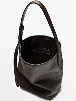 Massimo Dutti Мини-сумка-ведро из кожи наппа, коричневый