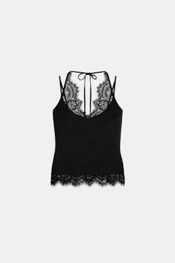 ZARA ТОП С ГОРЛОВИНОЙ ХАЛТЕР И КРУЖЕВОМ, ЧЕРНЫЙ