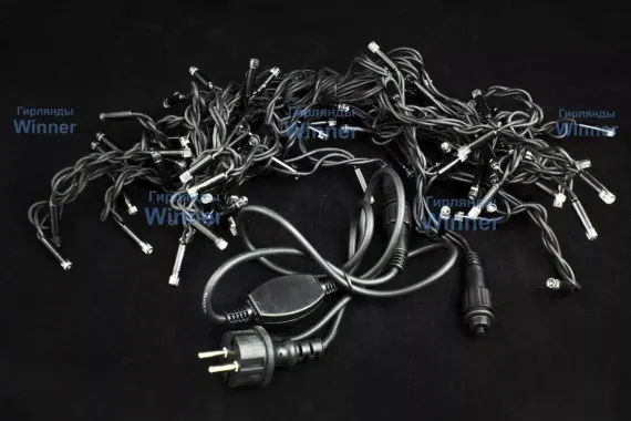 Светодиодная мерцающая бахрома 5*0.6 м., 220V, 170 теплых белых LED ламп, черный каучук, соединяемая, Winner (ww.02.7B.170+)