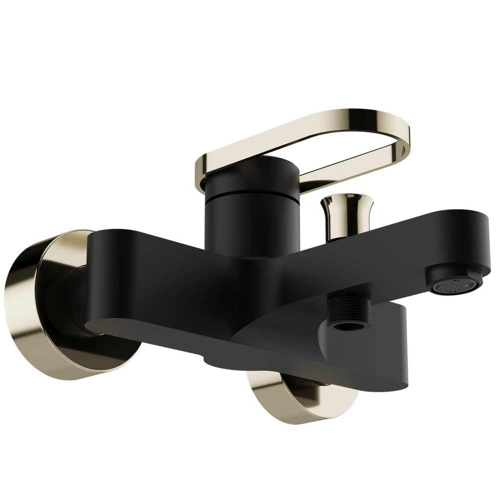 Смеситель для ванны с душем STWORKI Малунг S11100BG матовый черный, глянцевое золото