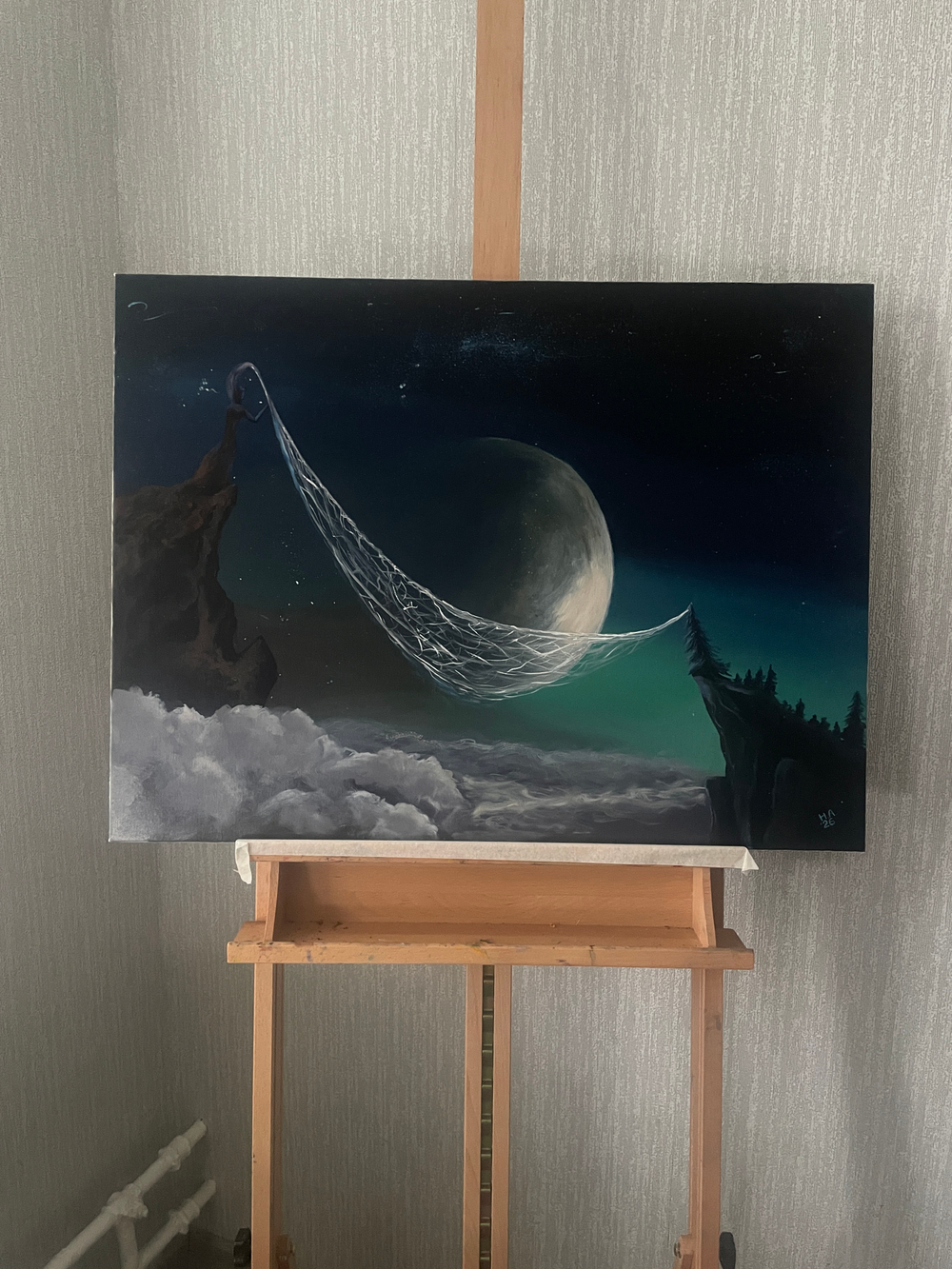 Картина маслом на холсте "Лунная паутинка" 80х60 см. Деревянный подрамник. Художник Наталия Осадчук