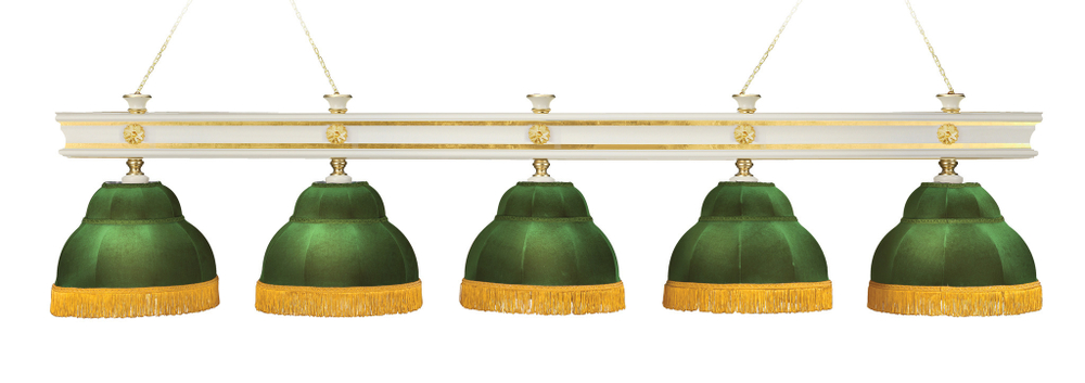 Лампа Моцарт 5пл. ясень (Blanco plumon,бархат зеленый,бахрома желтая,фурнитура золото)