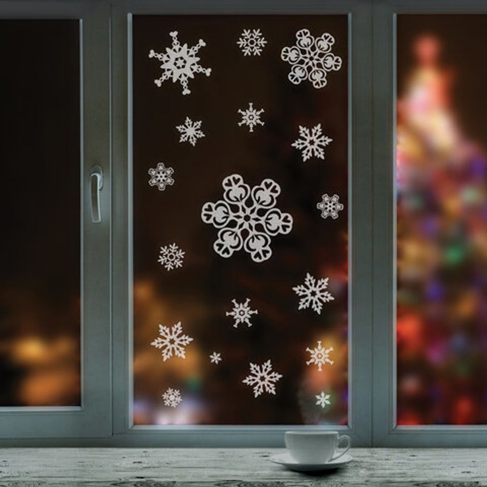 Украшение для окон и стекла ЗОЛОТАЯ СКАЗКА "Серебристые снежинки 3", 30х38 см, ПВХ, 591193