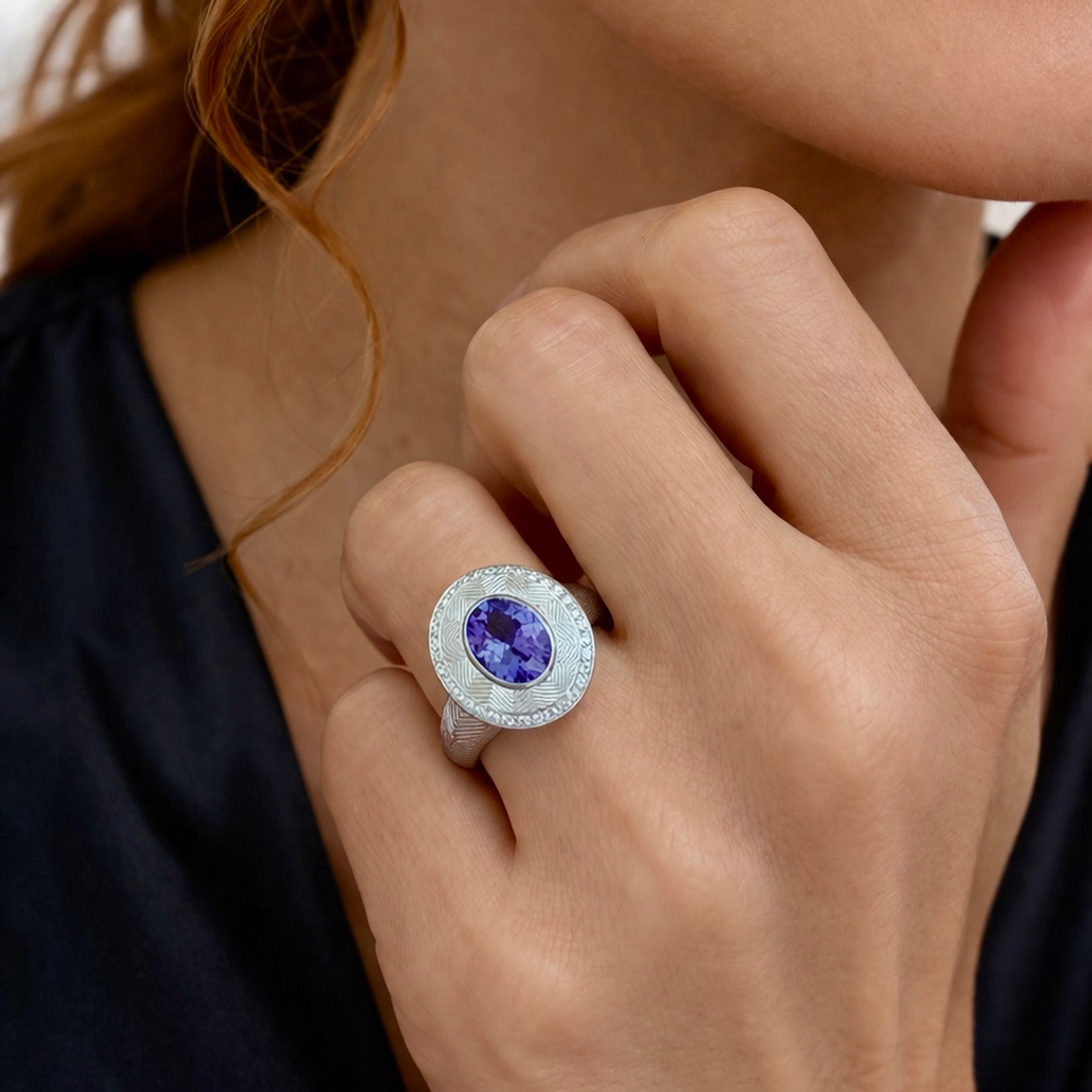 Кольцо с Танзанитом и Бриллиантами, R0084-0/53