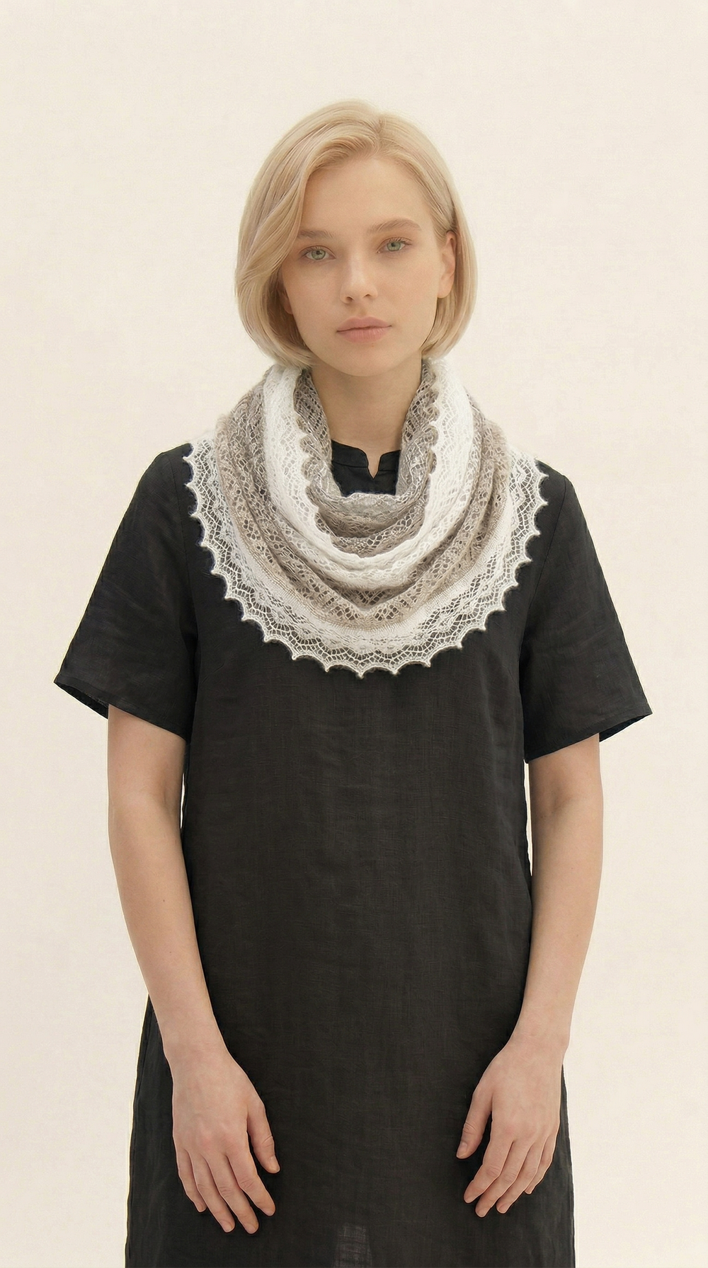 Оренбургский хлопковый палантин МА12040-08/02 бежевый-экрю