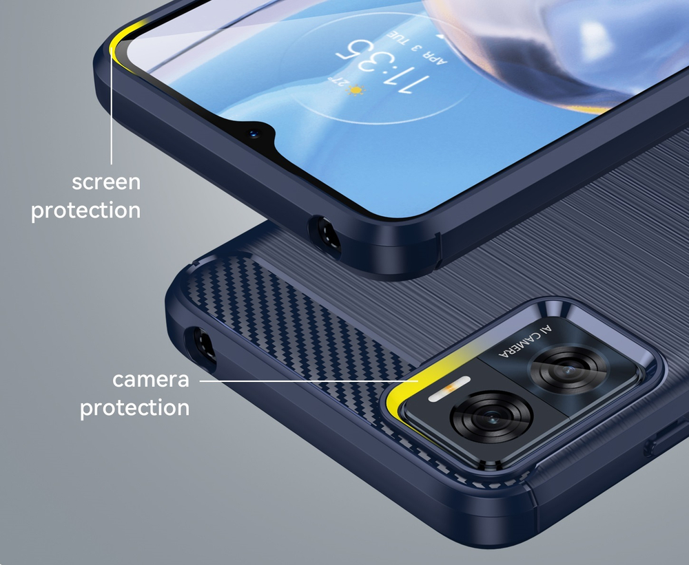 Чехол синего цвета в стиле карбон для Motorola Moto E22, серия Carbon от Caseport