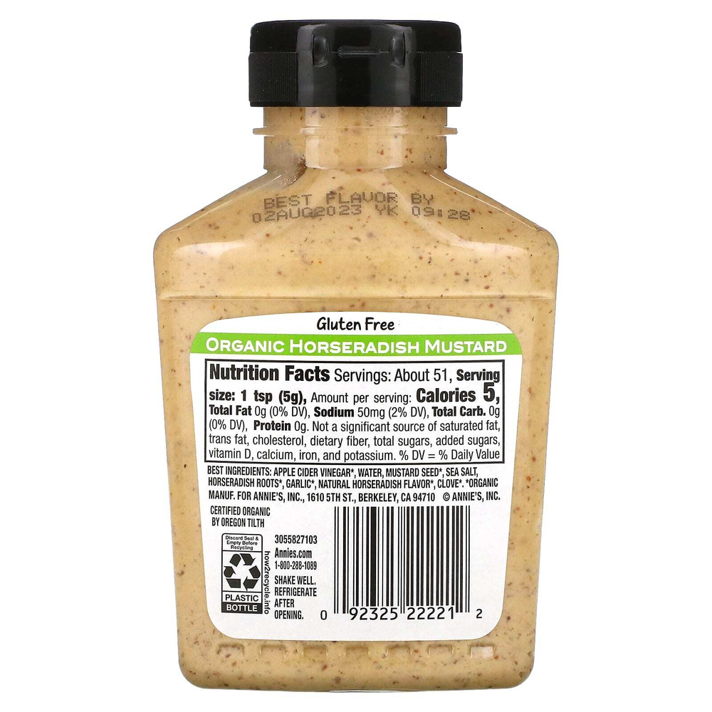 Annie's Naturals, органический продукт, горчица с хреном, 255 г (9 унций)