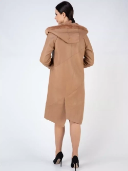 Дубленка зима натуральная удлиненная с капюшоном