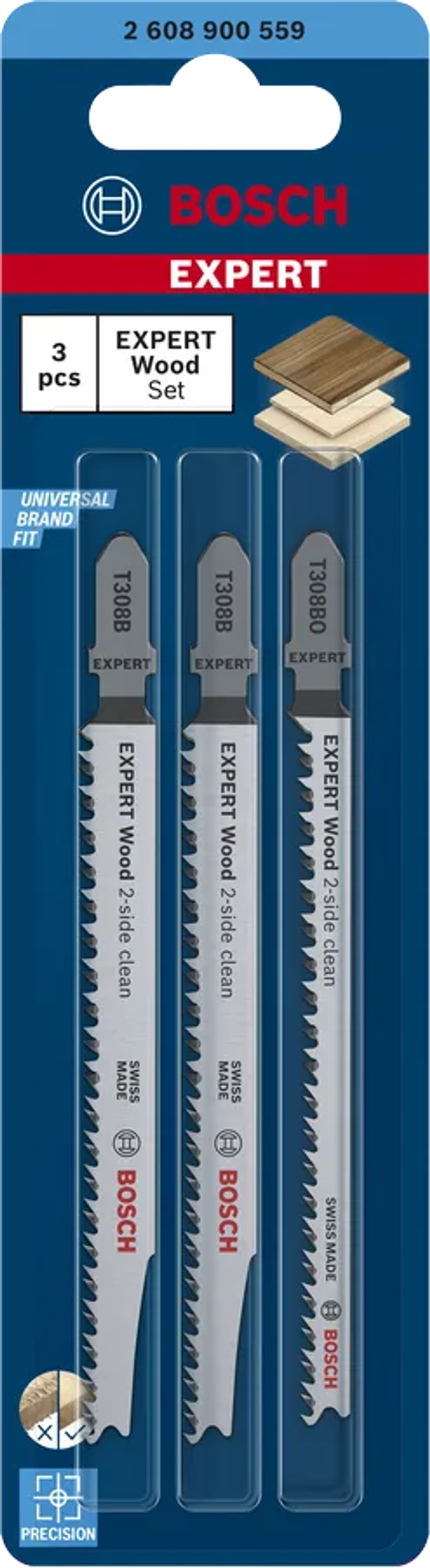 Набор пилок для лобзика T308B/ T308BO 2-side clean Wood Expert BOSCH 2608900559