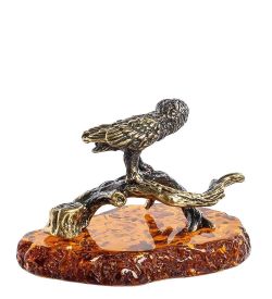 Народные промыслы AM- 560 Фигурка «Сова на ветке» (латунь, янтарь)