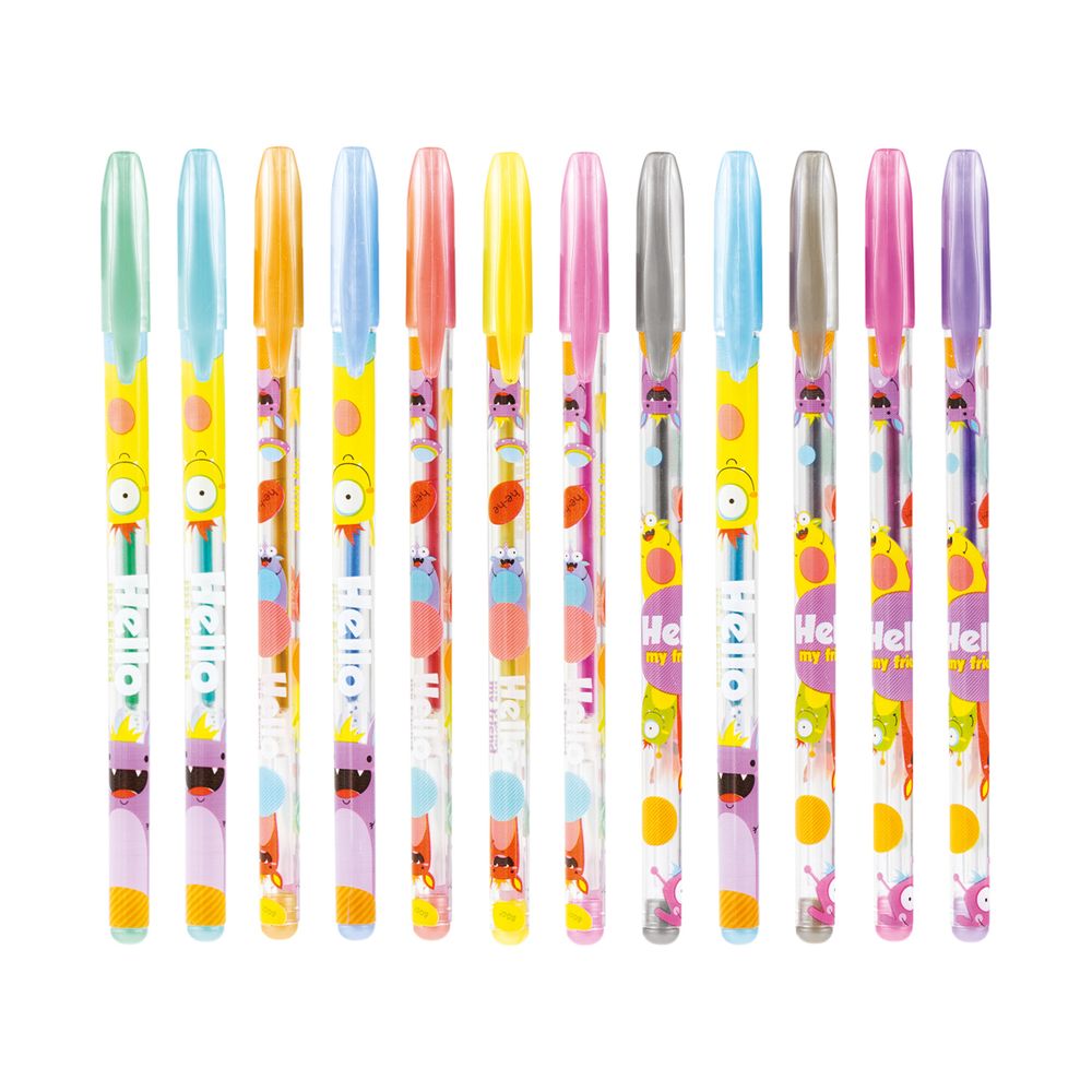 Набор гелевых ручек 12цв. Спейс Монстрики, металлик, 1,0мм, цветной корпус