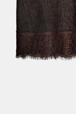 ZARA КОМБИНИРОВАННАЯ ЮБКА-ШОРТЫ С КРУЖЕВОМ, КОРИЧНЕВЫЙ