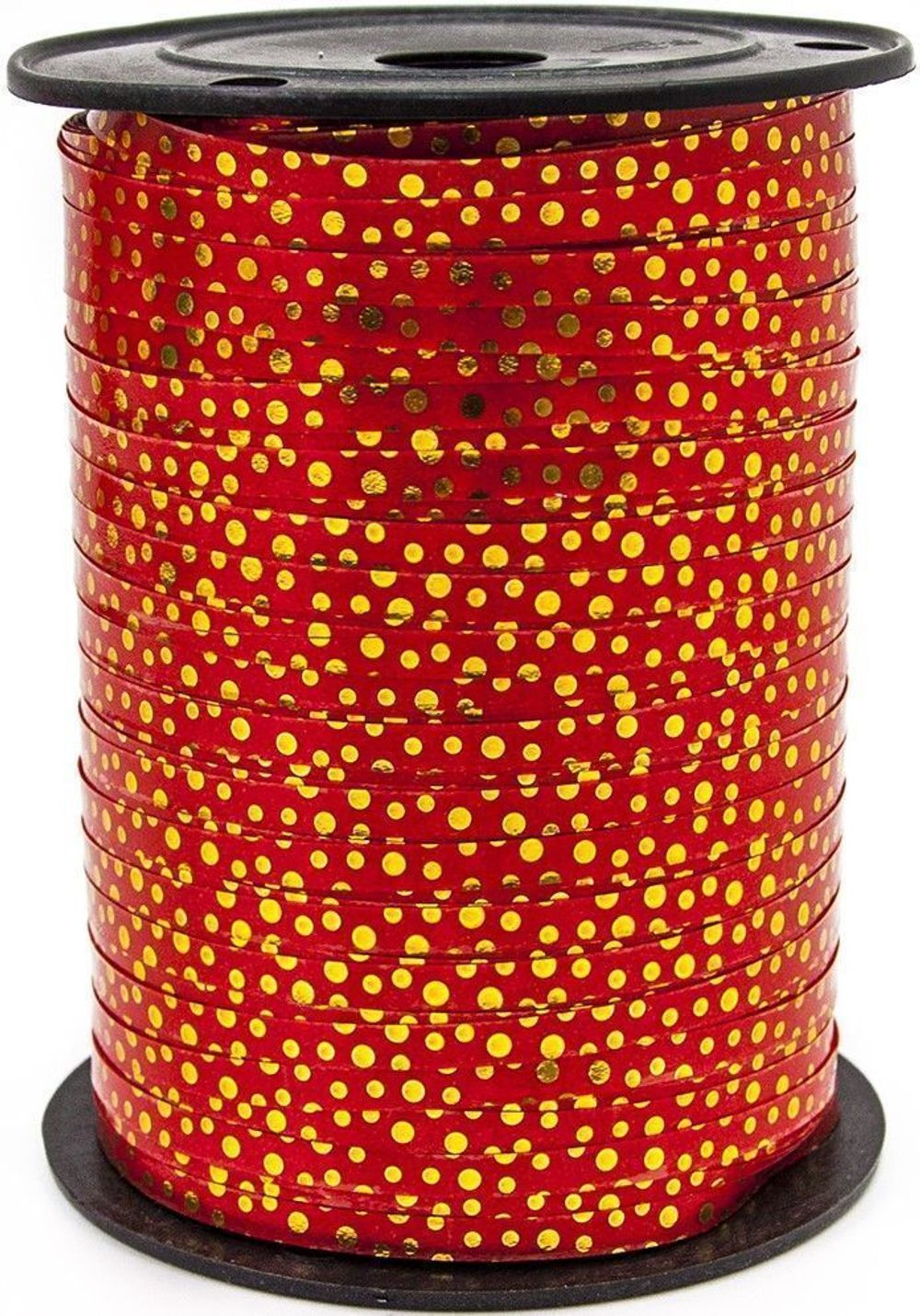Лента (0,5 см*228,6 м) Золотые точки, Красный, Металлик, 1 шт.