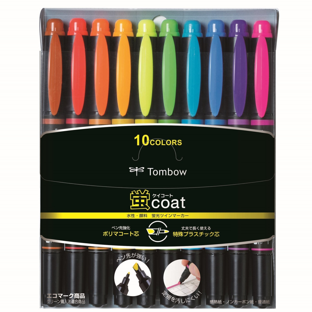 Текстовыделители Tombow Key Coat (двухсторонние, набор 10 цветов)