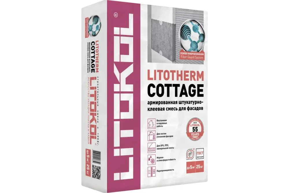 Универсальный штукатурно-клеевой состав LITOKOL LITOTHERM COTTAGE 25 кг