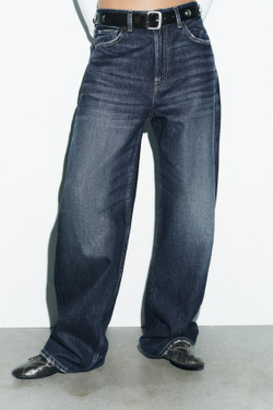 ZARA ДЖИНСЫ TRF STRAIGHT WIDE С ВЫСОКОЙ ПОСАДКОЙ, МОРСКОЙ СИНИЙ