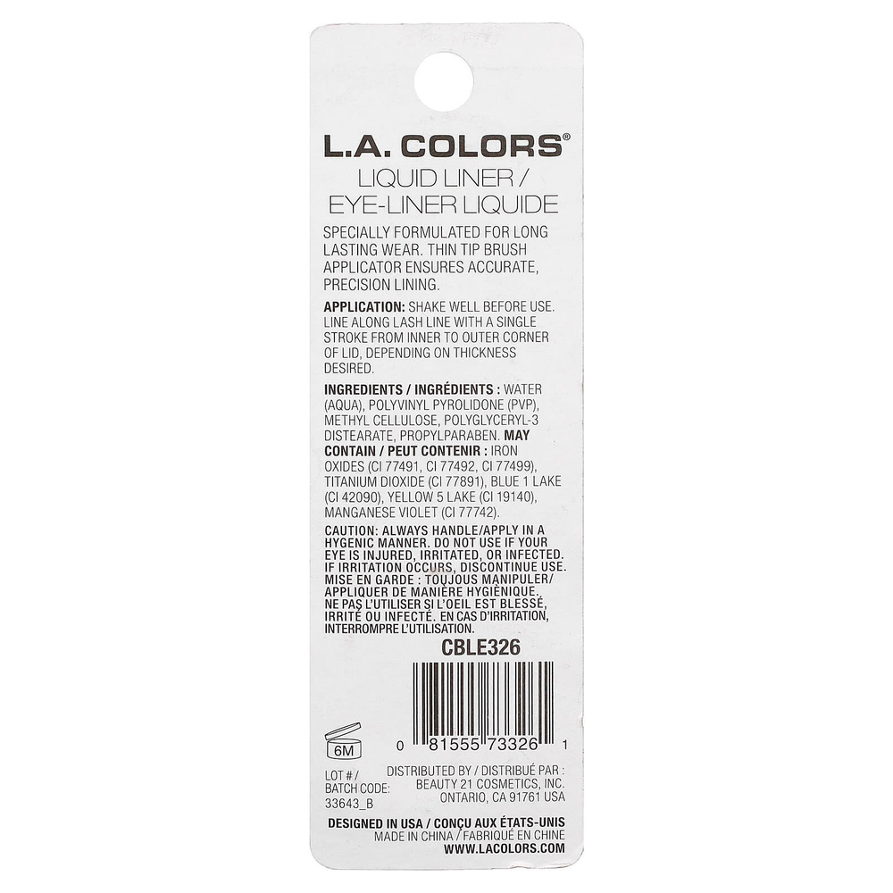 L.A. Colors, жидкая подводка для глаз, CBLE326, черный, 6,5 мл (0,22 жидк. унции)