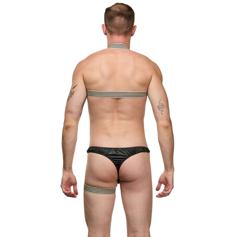 Мужской костюм "Танцор" 3 в 1: черные тонги, бежевые портупея и подвязка LaBlinque LB15707