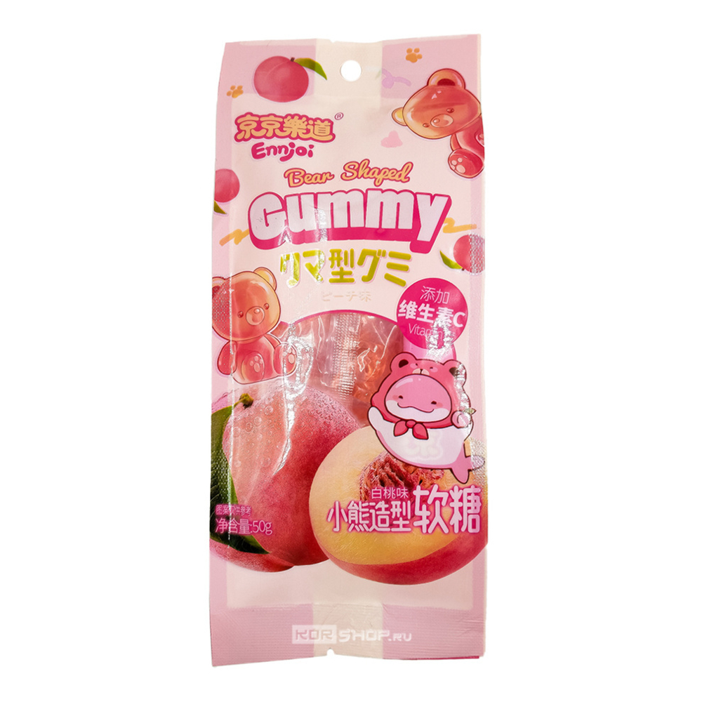 Конфета желейная в форме медведя Bear Shaped Gummy White peach вкус персика, Guandon, 50 гр