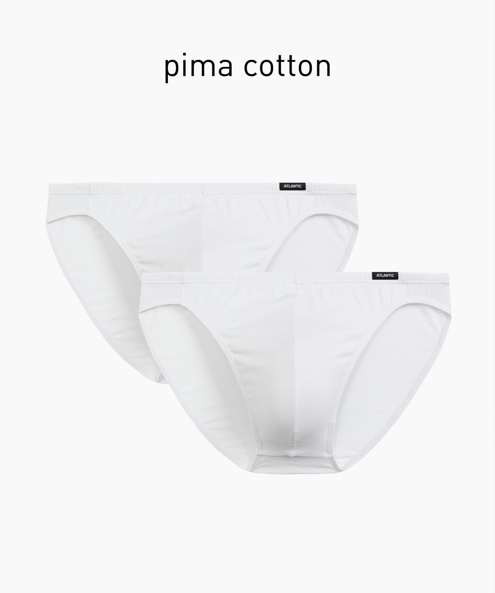 Мужские трусы слипы мини Atlantic, набор из 2 шт., пима хлопок, белые, Basic 2BMP-014