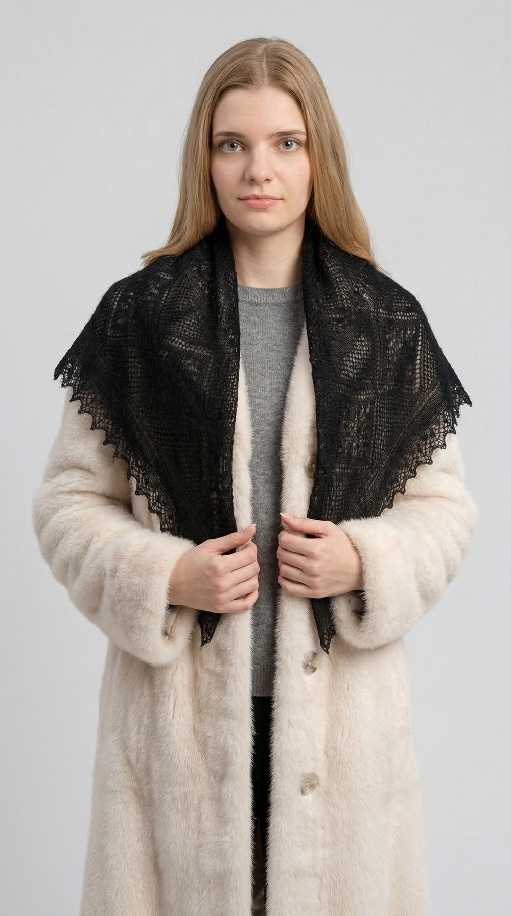 Оренбургский пуховый платок-паутинка А80-07 черный