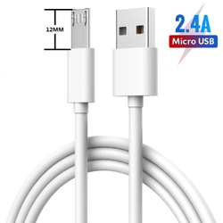 Кабель зарядки microUSB - USB удлиненный наконечник 12 мм (DATA) белый