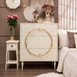 Комод Арт Колор leaves Классик Голд с 3 ящиками Кремовый белый