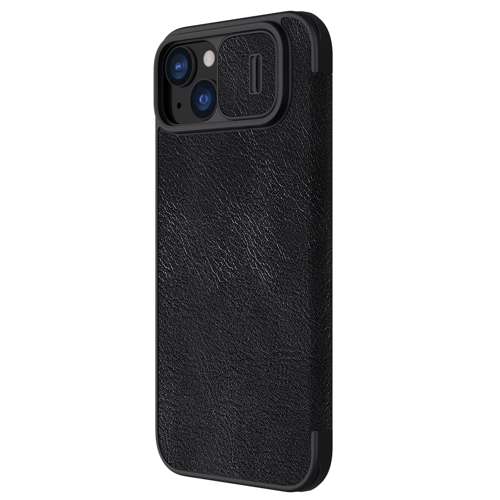Кожаный чехол книжка от Nillkin для iPhone 15, серия Qin Pro Leather с защитной шторкой для камеры