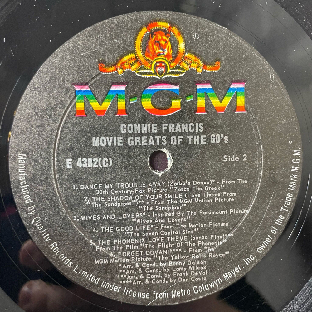 Винтажная виниловая пластинка LP Connie Francis Movie Greats Of The 60's (Canada 1965) Strangers In The Night