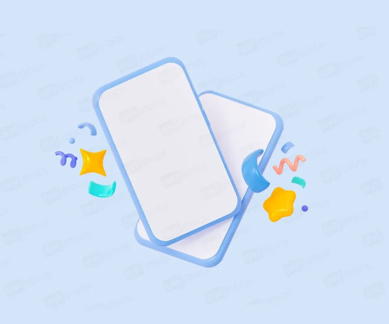 3D смартфоны с конфетти и звёздами — праздничная иллюстрация