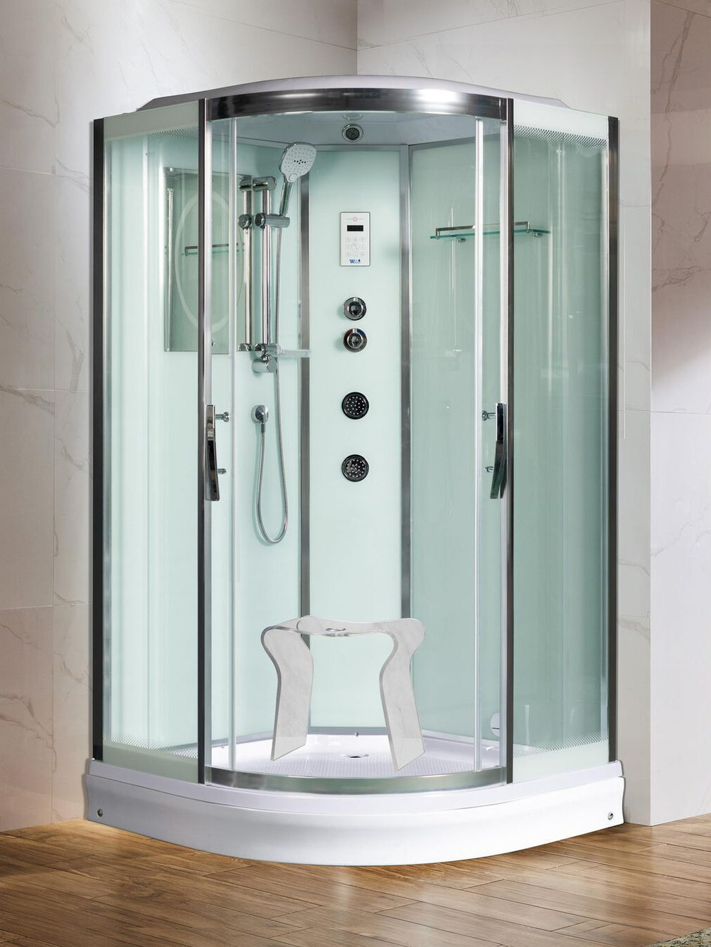 Душевая кабина WeltWasser  WW500 EMMER 11015 110х110 см,  прозрачное стекло, поддон низкий, радио, bluetooth