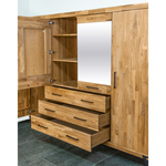 Шкаф для одежды Флеверс из массива дуба, 240х190х62 см, 4 двери 3 ящика, на металлических ножках