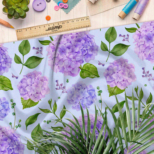 Ткань блэкаут нежные пучки цветов на фиолетовом фоне
