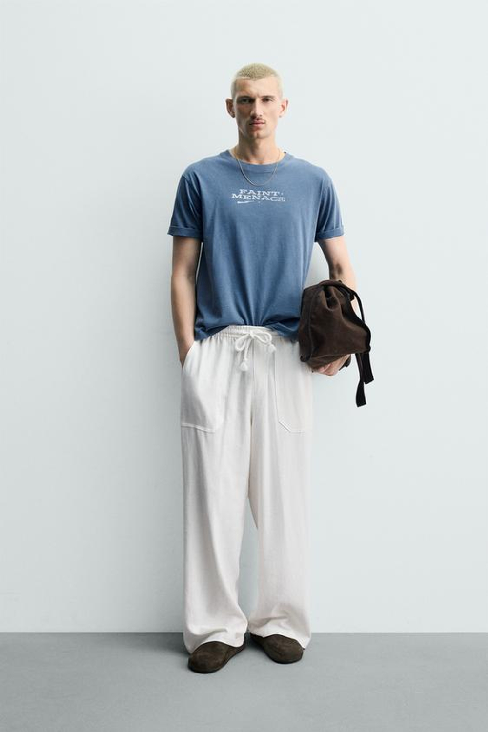 ZARA БРЮКИ RELAXED FIT В КЛЕТКУ, БЕЛЫЙ