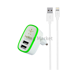 Сетевое зарядное устройство Belkin, 2 USB-A, 10W, 2.1A + кабель Lightning, 1.2 м, белый (no original)