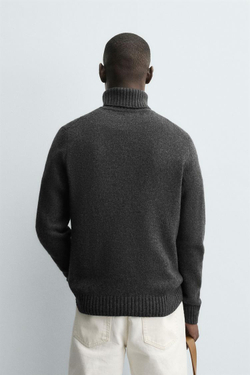 ZARA СВИТЕР С ВЫСОКИМ ВОРОТНИКОМ ИЗ СМЕСОВОЙ ШЕРСТИ, СЕРЫЙ МЕЛАНЖ