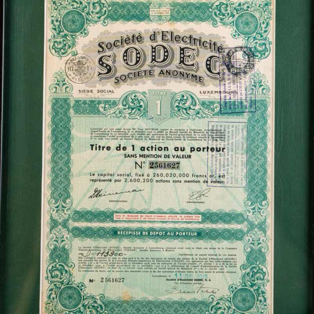 Винтаж: Акция компании № 2561627 / Société d’Electricité SODEC (SODEC)