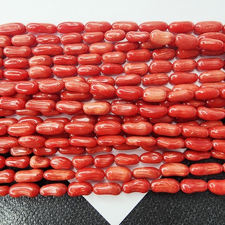 Коралл красный, бусины вытянутые, р-р 5-7×4-5мм, цена за нить 20 см