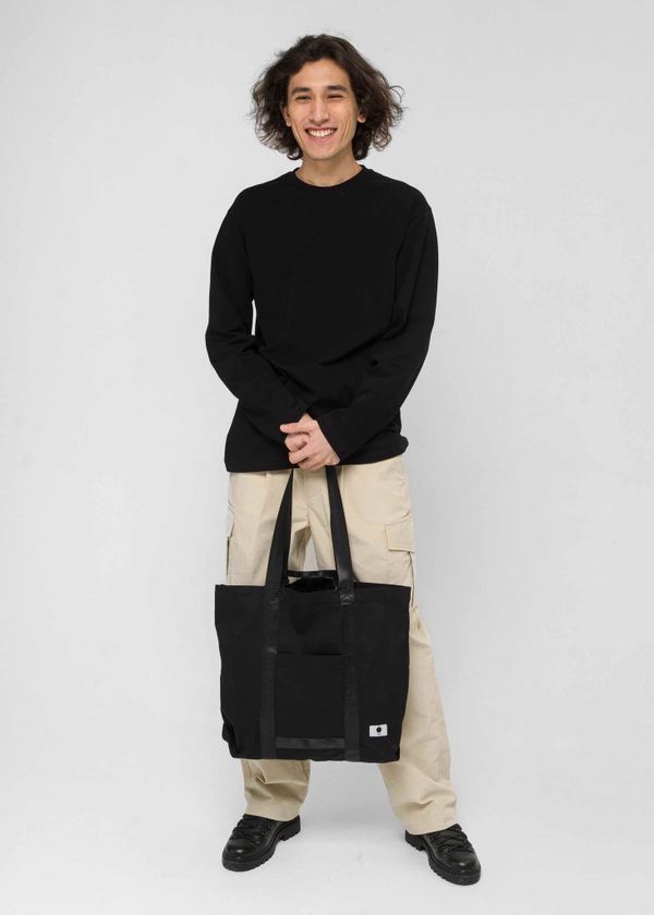 Шоппер Объёмный из плотного хлопка с ручками из стропы черный - фото 3