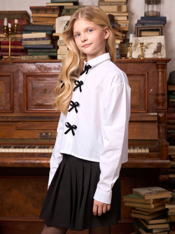 Рубашка для девочки белая с бантиками на планке укороченная