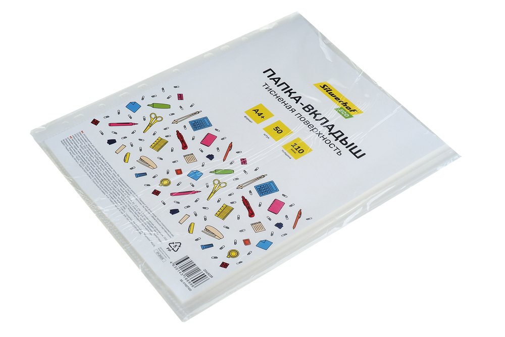 Папка-карман с перфорацией А4+ прозрачная с тиснением 0.11мм ECO Silwerhof 50шт/уп цена за уп.