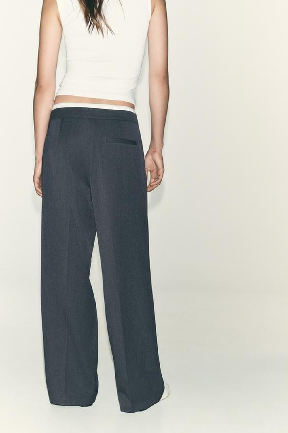 ZARA БРЮКИ WIDE LEG С ДВОЙНЫМ ПОЯСОМ, АНТРАЦИТОВО-СЕРЫЙ