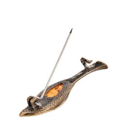 AM- 927 Брошь «Листик осенний» (латунь, янтарь)