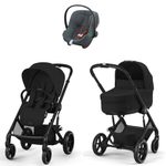 Коляска Cybex Balios S Lux BLK complete Aton B2 Steel Grey Base One 4 в 1 Moon Black с дождевиками
