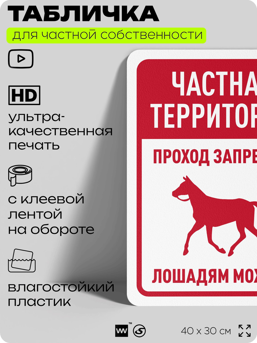 Табличка для частной территории "Частная территория, проход запрещен", на дом, для участка, организаций, предупреждающая, 40х30 см, Silver Plane x Айдентика Технолоджи