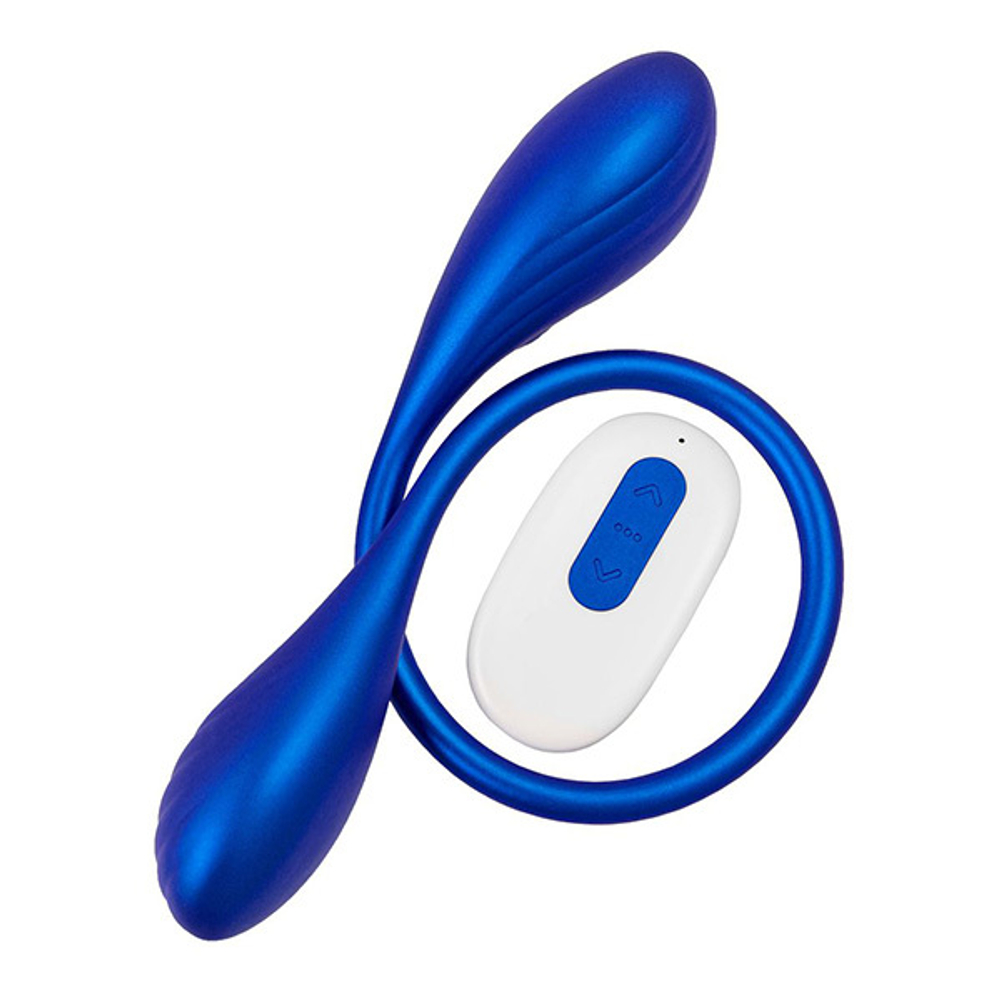 Синий двусторонний вибратор с управлением через приложение 46см ToyFa L'eroina Agamien 565003
